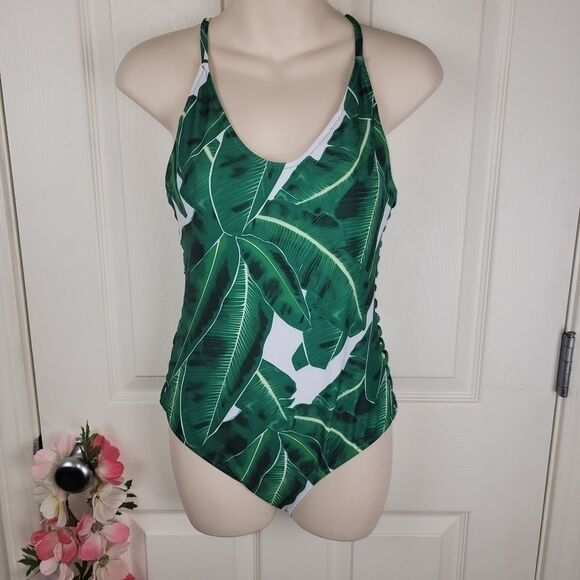 Palm leaf ladder cutout side swimsuit large - Picture 1 of 10